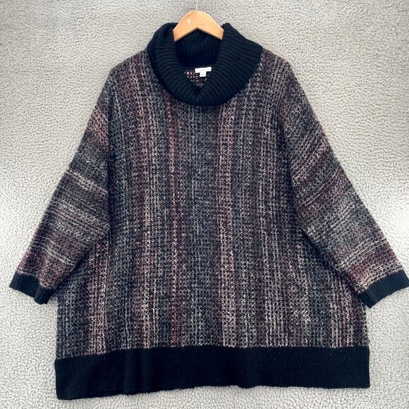 J Jill Sweater Womens One Size Black Multi Pure Jill Oversized Cowl Neck Slouchy - Picture 1 of 10